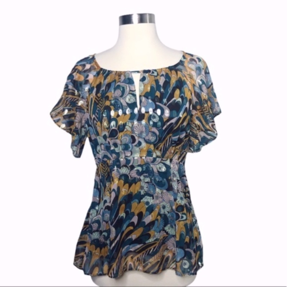 Anthropologie HD In Paris Metallic Floral Top Sz 4